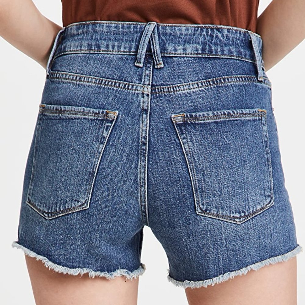 Good American NWT The Cut-Off Fold Over Waist Shorts - Picture 2 of 8